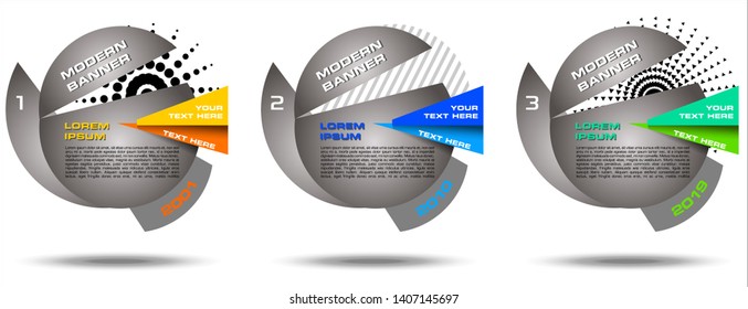 Vector abstract colorful web banner, infographic set. Modern geometric pattern.