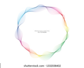 Vector abstract colourful circle frame with wave lines pattern flowing isolated on white background in concept of music, technology, ai