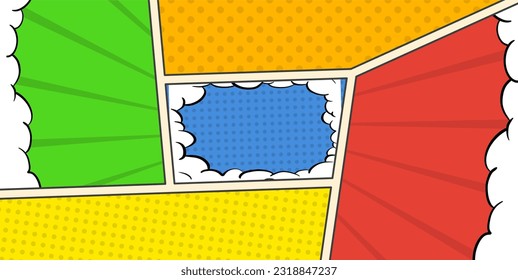 Vector Abstract Comic Page, Color Comic Background With Clouds and Speech Bubbles 