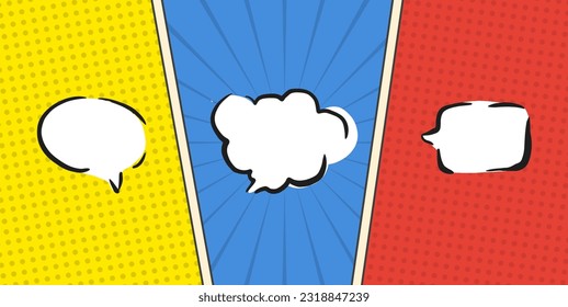 Vector Abstract Comic Page, Color Comic Background With Clouds and Speech Bubbles 