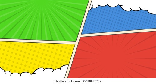 Vector Abstract Comic Page, Color Comic Background With Clouds and Speech Bubbles 