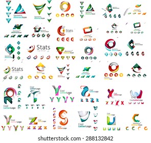 Vector abstract company logo mega collection, typography letters and other elements, waves, lines. Various universal icon set for any idea