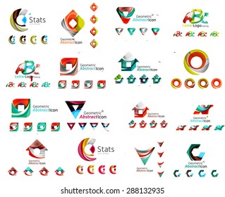 Vector abstract company logo mega collection, typography letters and other elements, waves, lines. Various universal icon set for any idea