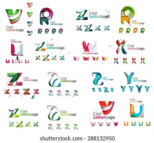 Vector abstract company logo mega collection, typography letters and other elements, waves, lines. Various universal icon set for any idea
