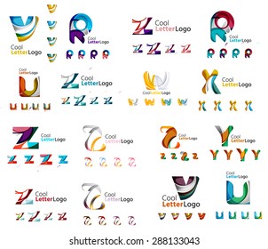 Vector abstract company logo mega collection, typography letters and other elements, waves, lines. Various universal icon set for any idea