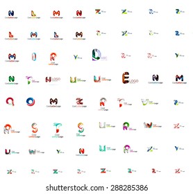Vector abstract company logo mega collection, typography letters and other elements, waves, lines. Various universal icon set for any idea