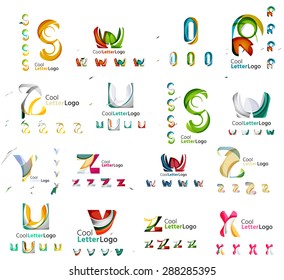Vector abstract company logo mega collection, typography letters and other elements, waves, lines. Various universal icon set for any idea