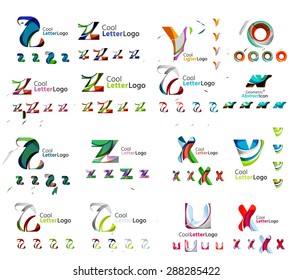 Vector abstract company logo mega collection, typography letters and other elements, waves, lines. Various universal icon set for any idea