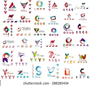 Vector abstract company logo mega collection, typography letters and other elements, waves, lines. Various universal icon set for any idea Vector abstract company logo mega collection, typography letters and other elements, waves, lines. Various universal icon set for any idea