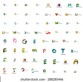 Vector abstract company logo mega collection, typography letters and other elements, waves, lines. Various universal icon set for any idea