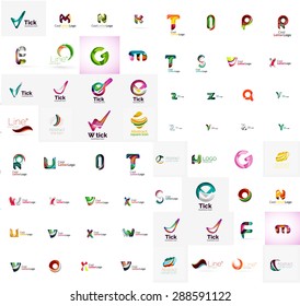 Vector abstract company logo mega collection, typography letters and other elements, waves, lines. Various universal icon set for any idea