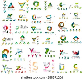 Vektor abstrakte Firma Logo Mega-Sammlung, Typografie-Briefe und andere Elemente, Wellen, Linien. Verschiedenes universelles Icon für jede Idee