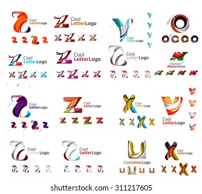 Vector abstract company logo mega collection, typography letters and other elements, waves, lines. Various universal icon set for any idea