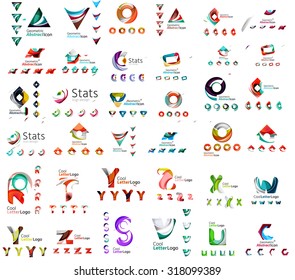 Vector abstract company logo mega collection, typography letters and other elements, waves, lines. Various universal icon set for any idea