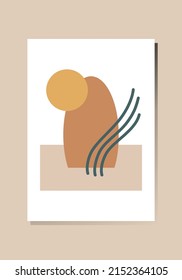 Vector Abstract composition in Boho Style. Geometric pattern of abstract shapes. Earthy colors. Used for interior design, posters, postcards, printing, banner