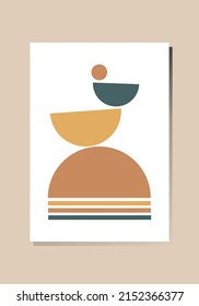 Vector Abstract composition in Boho Style. Geometric pattern of semicircles and rectangles. Earthy colors. Used for interior design, posters, postcards, printing, banner