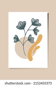 Vector Abstract composition Boho Style. Geometric pattern with Ginkgo and Shapes. Earthy colors. Used for interior design, posters, postcards, printing, banner