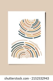 Vector Abstract composition in Boho Style. Geometric pattern of circle lines. Earthy colors. Used for interior design, posters, postcards, printing, banner