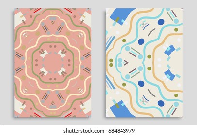 Vector abstract composition, geometric background set, size a4. Modern art background. Template design for invitation card, front page, mockup brochure or book cover, banner, flyer idea, booklet print