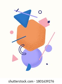 Vector abstract composition of geometric elements with trendy grain textured shadow. Modern contemporary minimalistic illustration isolated on white background