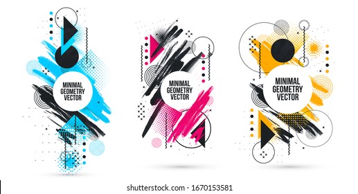 Vector abstract composition illustration. graphic frame design for text in style of modern art, mixture of brush and minimalist geometry. Bauhaus vector graphic design flyers, brochures, cards, covers