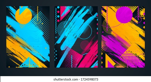 Vector abstract composition illustration. graphic frame design for text in style of modern art, mixture of brush and minimalist geometry. Bauhaus vector graphic design flyers, brochures, cards, covers