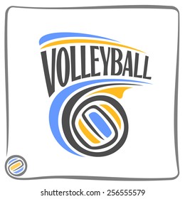 Vector abstract composition of logo for a fun volleyball ball blue and yellow with inscription volleyball club closeup on white background