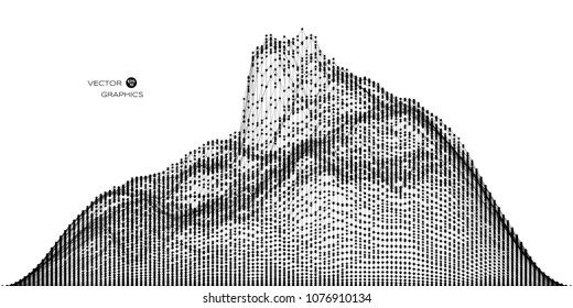 Vector abstract composition made of particles and wireframe. Concept design of digital landscape, data array, signal.