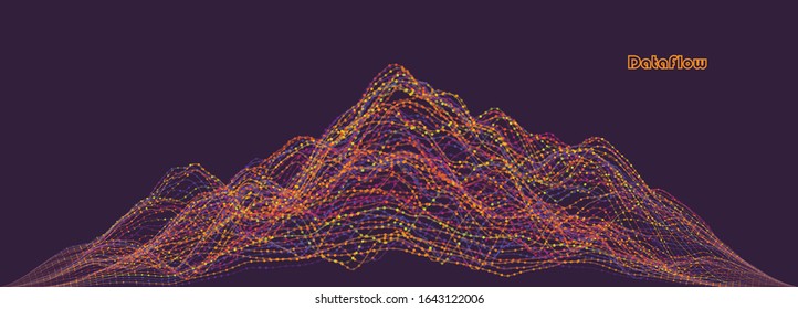 Vector abstract composition made of particles and wireframe. Concept design of digital landscape, data array, signal.