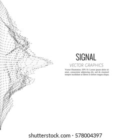 Vector abstract composition made of particles and wireframe. Concept design of digital landscape, data array, signal.