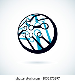 Vector abstract computer circuit board, round technology element with connections. Electronics theme web design. Modern innovation technologies logo.