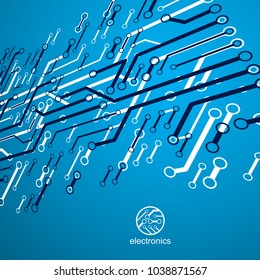 Vector abstract computer circuit board illustration, technology element with connections. Electronics theme web design. Modern technology communication.
