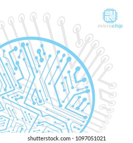 Vector abstract computer circuit board illustration, technology element with connections. Electronics theme web design. Modern technology communication.