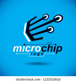 Vector abstract computer circuit board, technology element with connections. Electronics theme web design. Technology innovation logo.