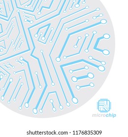 Vector abstract computer circuit board illustration, technology element with connections. Electronics theme web design. Modern technology communication.