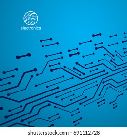 Vector abstract computer circuit board illustration, technology element with connections. Electronics theme web design. Modern technology communication.