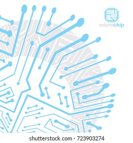 Vector abstract computer circuit board illustration, technology element with connections. Electronics theme web design. Modern technology communication.
