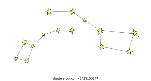 Vector abstract constellations in doodle flat style. Simple color design element, clip art on theme of cosmos, astronomy, kids design