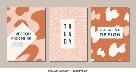 Vector Abstract Contemporary art covers layouts set. Collage with hand drawn shapes. Fashion stories templates, brochures, posters backgrounds, branding design, warm neutral colors