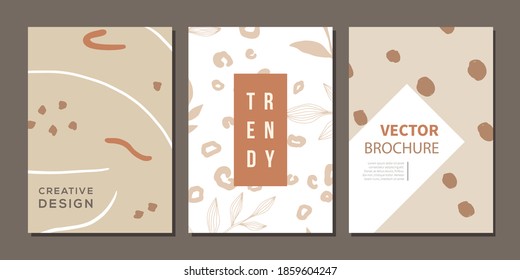 Vector Abstract Contemporary art covers layouts set. Collage with hand drawn shapes. Fashion stories templates, brochures, posters backgrounds, branding design, warm neutral colors