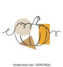 Vector abstract continuous one single simple line drawing icon of  mini pumpkin in silhouette sketch. Perfect for greeting cards, party invitations, posters