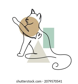 Vector abstract continuous one single line drawing icon of  kitten cat animal concept in silhouette sketch. Perfect for greeting cards, party invitations, posters