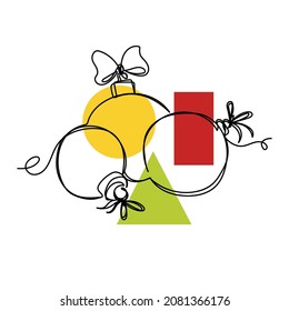 Vector abstract continuous one single simple line drawing icon of   christmas balls baubles in silhouette sketch. Perfect for greeting cards