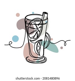 Vector abstracto continuo de un único ícono de dibujo de línea simple de la bebida caliente de té de invierno navideña en boceto de silueta. Perfecto para tarjetas de felicitación