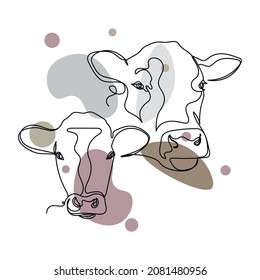 Vector abstract continuous one single simple line drawing icon of calf with cow logo milk farm concept in silhouette sketch. Perfect for greeting cards