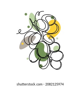 Vector abstract continuous one single simple line drawing icon of   beautiful bunch of grapes in silhouette sketch. Perfect for greeting cards