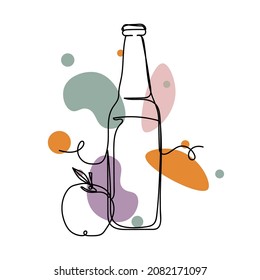 Vector abstract continuous one single simple line drawing icon of bottle of apple cider in silhouette sketch. Perfect for greeting cards