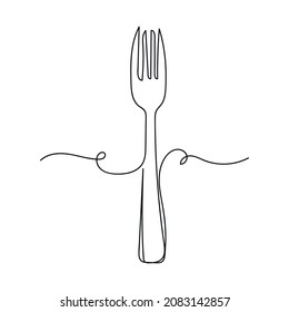 Vector abstract continuous one single simple line drawing icon of fork in silhouette sketch.