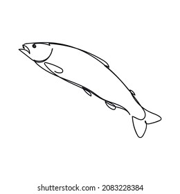 Vector abstract continuous one single simple line drawing icon of salmon fish in silhouette sketch.
