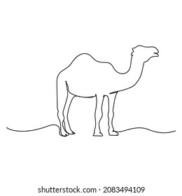 Vector abstract continuous one single simple line drawing icon of camel animal concept in silhouette sketch.